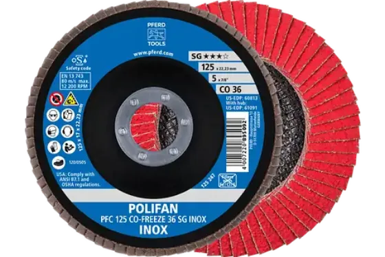 Discos lamelares POLIFAN grão de óxido cerâmico CO-FREEZE SG INOX ★★★☆