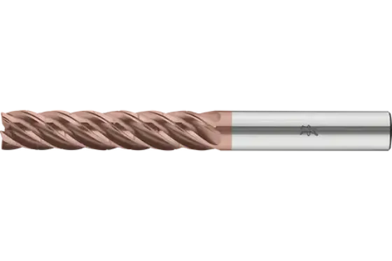Fresa de topo de carboneto de tungstênio sólido Performance Stainless com cinco lâminas HCD5M, design de canto radial com quebra-cavacos, 5xD – sistema métrico